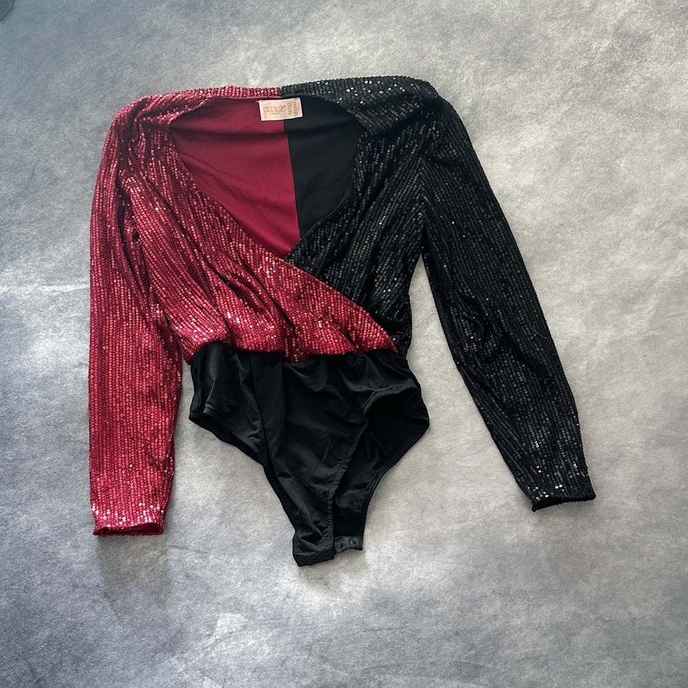 Club L London Red and Black Sequin Detail Bodysuit